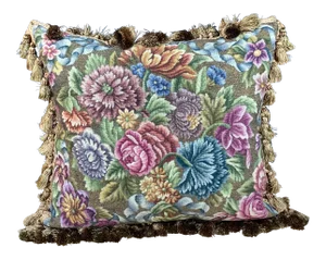 Vintage Metallic and Wool Needlepoint Floral Pillow