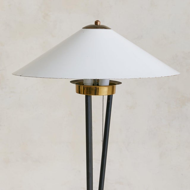 Mid-Century Modern 1950s Italian Tripod Floor Lamp with White Lacquered Shade For Sale - Image 3 of 9