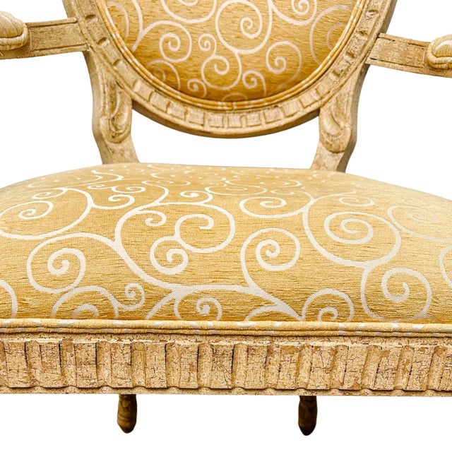 French Louis XVI Medallion Back Armchair With Crème-Peinte Distressed Finish For Sale - Image 11 of 18