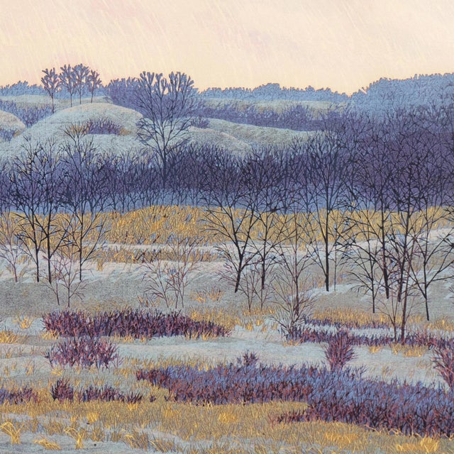 Cornflower Blue 'A Winter Afternoon' by Gordon Mortensen, 1979, Wood Engraving, Smithsonian, Carnegie, Brooklyn Museum, Art Institute of Chicago For Sale - Image 8 of 11