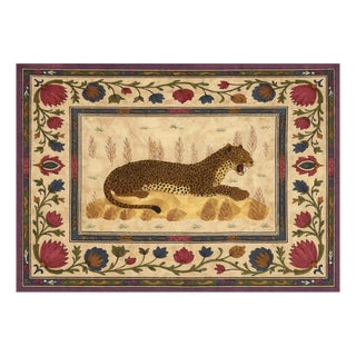 Vintage Hand Embroidered Leopard Textile Wall Hanging, 1980s For Sale