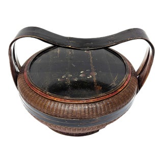 Antique Chinese Bamboo & Rattan Basket For Sale