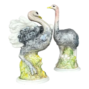 Vintage Boho Glazed Ceramic Ostrich - a Pair