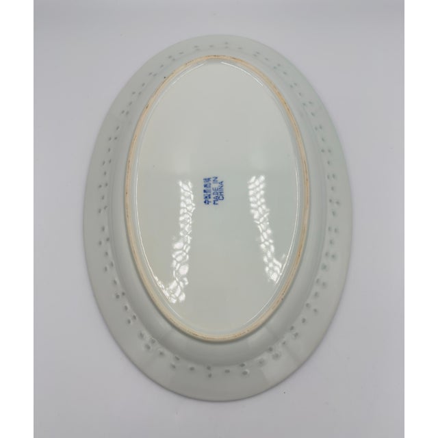 1970s Tienshan Blue & White Porcelain Rice Grain Oval Serving Platter For Sale In Palm Springs - Image 6 of 7