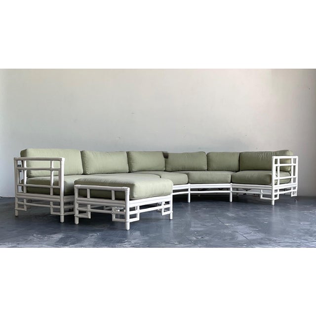 Ficks Reed Vintage Rattan and Fabric Sectional Sofa After Ficks Reed For Sale - Image 4 of 18