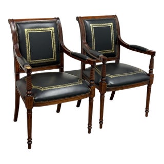 Maitland Smith Louis XVI Style Arm Chairs, Pair For Sale