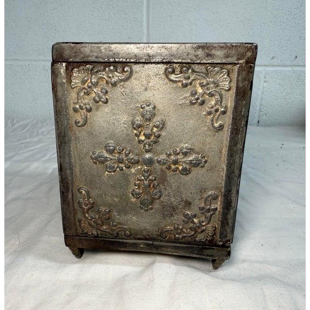 Large Rare Antique 19th Century Ornate Cast Iron Safe Deposit Coin Still Bank For Sale - Image 12 of 14