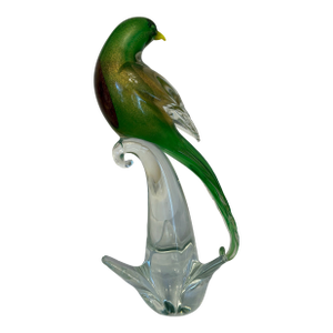 Murano Vintage Stylized Green Budgie Sculpture