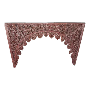 Asian Hand-Carved Wooden Architectural Arched Wall Door Panel