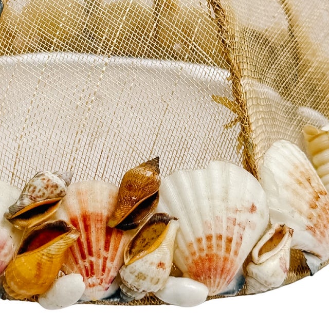 Late 20th Century Late 20th Century Artisanal Seashell-Embellished Mesh Food Cover Dome With Twisted Rope Finial For Sale - Image 5 of 9