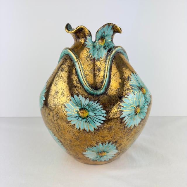 Mid 20th Century Midcentury Jw Co Hand Painted Gilt Vase For Sale - Image 5 of 12