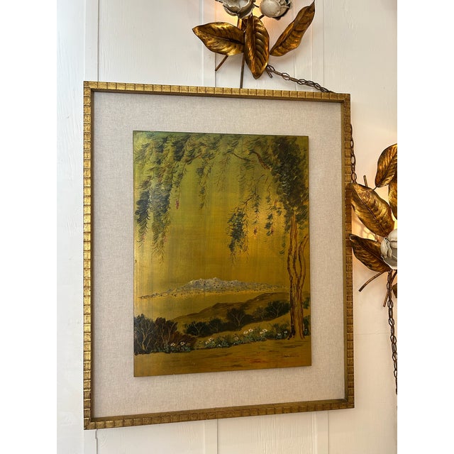 Pair of Vintage Original Oil on Board With New Linen Float Mat and Original Wood and Gold Leaf Frames For Sale - Image 11 of 18