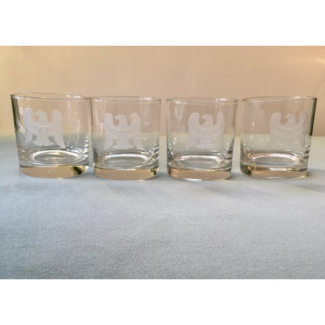 Art Deco Vintage Frosted Glass Eagle Patterned Lowball Glasses-Set of 4 For Sale - Image 3 of 12