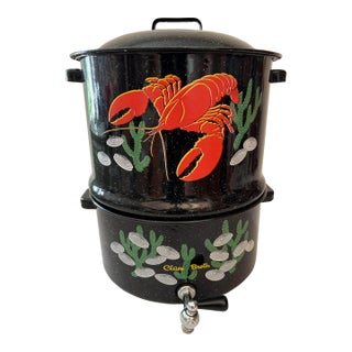 Vintage Granite Ware Enamel Clam and Lobster Steamer With Spigot For Sale