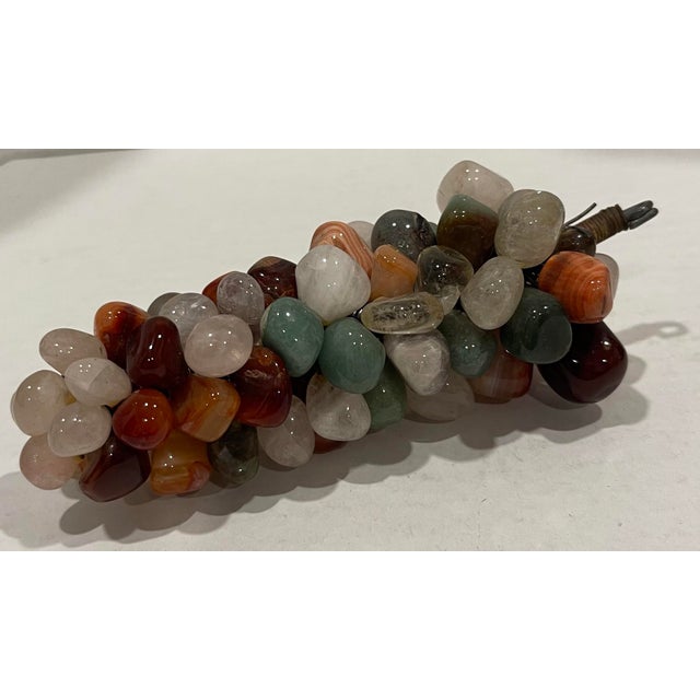 1950s Italian semiprecious stone grape cluster. Featuring a variety of polished stones in various colors. Brass wire stem....