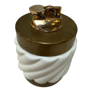 Tommaso Barbi Brass and Ceramic Table Lighter, Italy, 1970s
