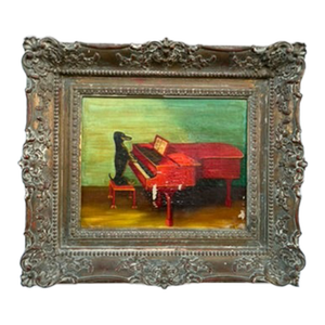 Antique Dog Playing Piano Oil Painting