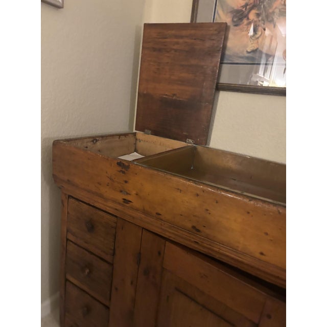 Brown Antique Primitive Dry Sink Cabinet With Original Copper Lining For Sale - Image 8 of 11