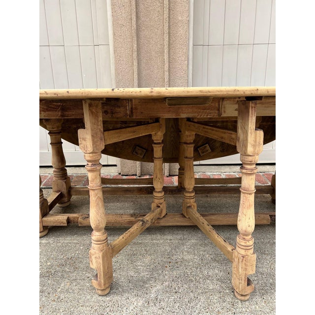 Antique French Hunt Wake Dining Table Bleached Oak Large Gate Leg Console C1880 For Sale - Image 11 of 18