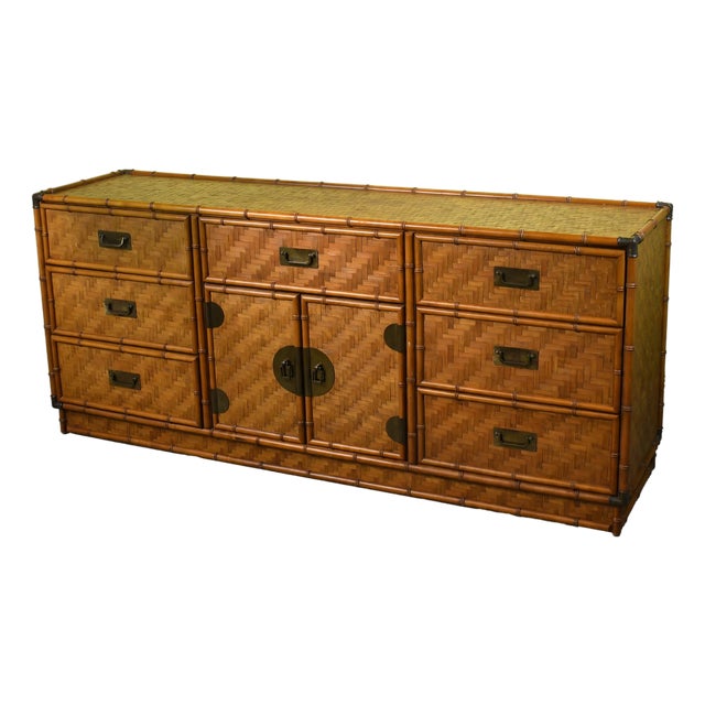 Vintage Faux Bamboo and Wrapped Rattan Dresser For Sale