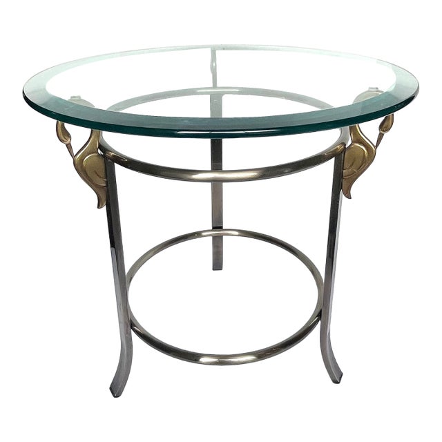 1980s Design Institute of America Beveled Glass Swan Accent Table For Sale