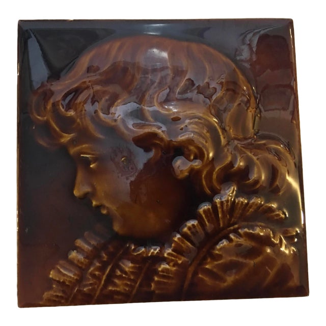 Victorian Philadelphia Glazed Fireplace Portrait Tile For Sale