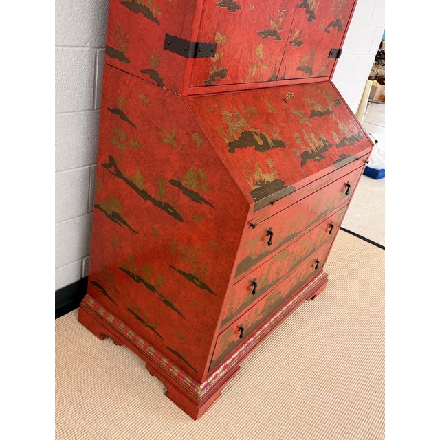 Baker Furniture Red Lacquered Chinoiserie Secretary From Their McMillen Collection For Sale In Cleveland - Image 6 of 12