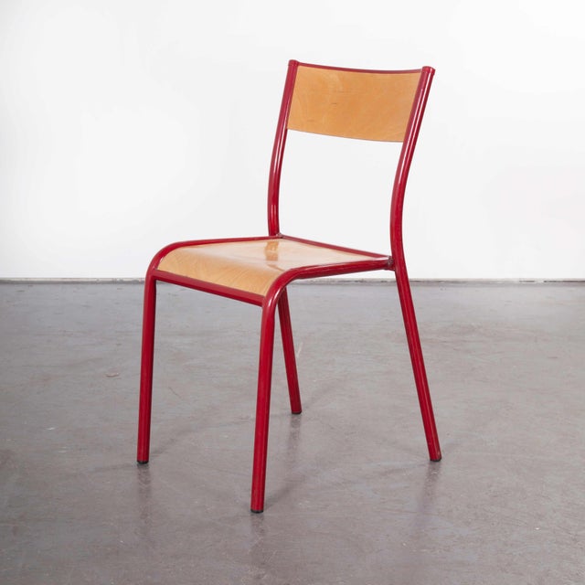 Red Stacking Dining Chairs with Beech Seat from Mullca, 1970s, Set of 4 For Sale - Image 4 of 7
