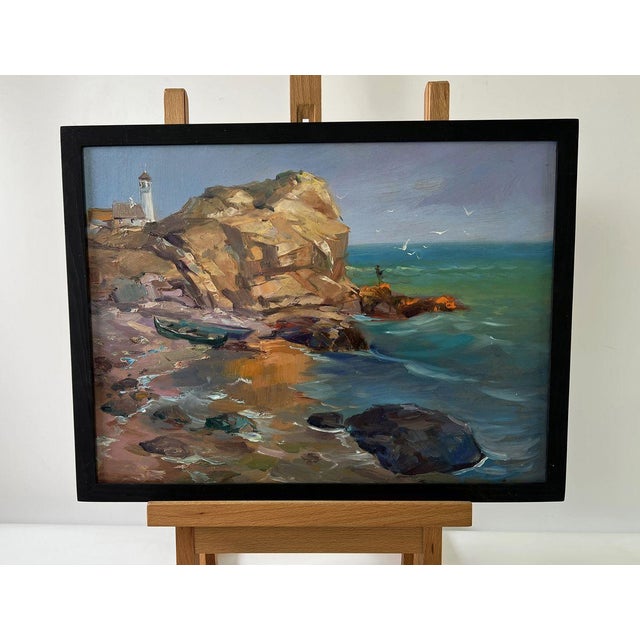 *** ABOUT THIS PAINTING *** * TITLE: ""Seashore with a boat"" * ARTISTS: Yuriy Suprunchuk * SIZE: 30x40 cm/11.81x15.74...