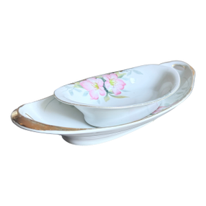 Antique, Early 20th Century Noritake Japan Azalea Porcelain Celery and Relish Server Set