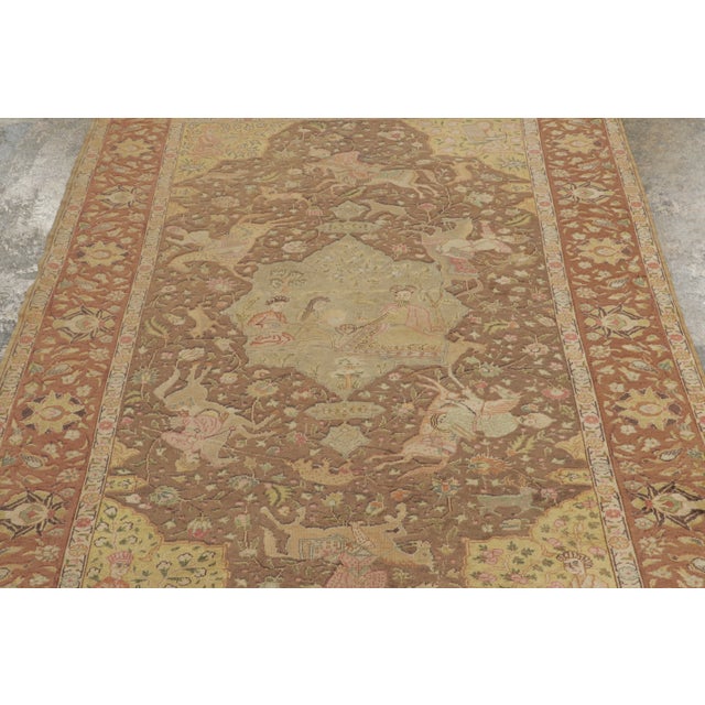 1920s Rare Antique Turkish Rug With Narrative Pictorials in Beige & Brown - Rug & Kilim For Sale - Image 5 of 9