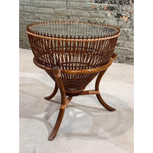 Wood Style of Franco Albini Rattan Fishing Basket Side/End Table, 1960 For Sale - Image 7 of 7