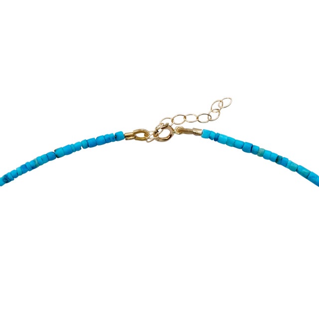 Metal Tiny Turquoise Tube Gold Bead Necklace For Sale - Image 7 of 12