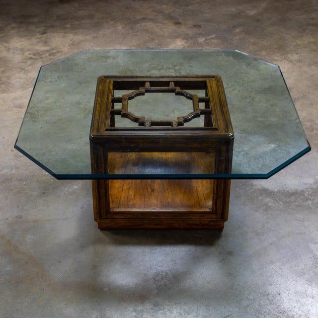 Brown Late 20th Century Chinoiserie Oak Cube Coffee Table W/Glass Top Sketchbook Collection by Drexel Heritage For Sale - Image 8 of 18