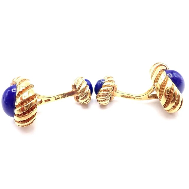 Late 20th Century Late 20th Century Tiffany & Co. Jean Schlumberger Lapis Lazuli Yellow Gold Cufflinks, Pair For Sale - Image 5 of 8