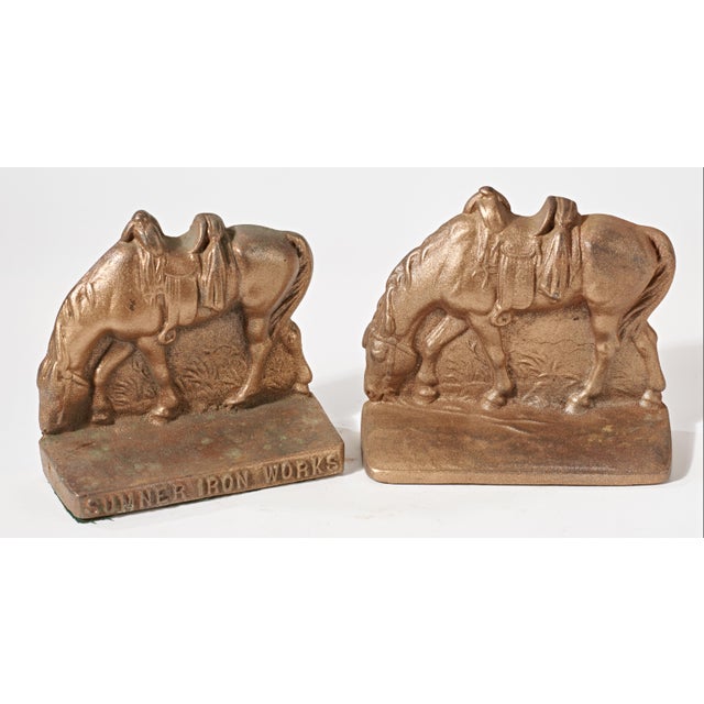 Traditional Pair of Vintage Cast Iron Bookends - Horse With Western Saddle For Sale - Image 3 of 5