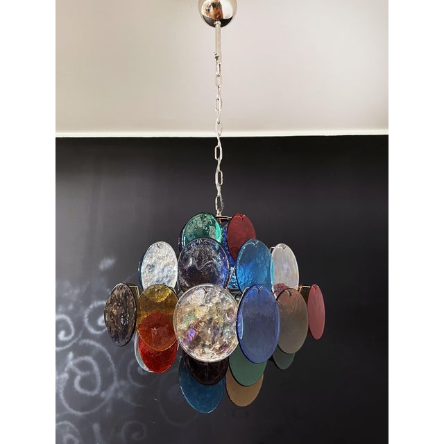 1990s Vintage Italian Murano Chandelier with 36 Multicolored Disks, 1990 For Sale - Image 5 of 18