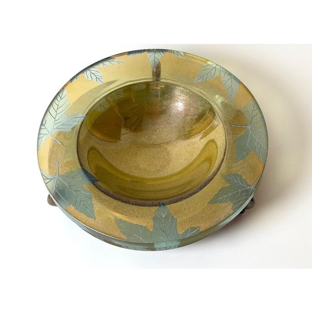 Large Art Glass Centerpiece Bowl with Brass Stand, 2000 For Sale - Image 13 of 18