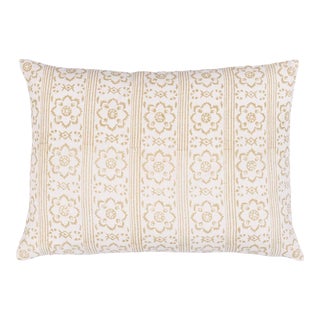 Schumacher Sunda Hand Blocked Print 18" Lumbar Pillow In Neutral For Sale