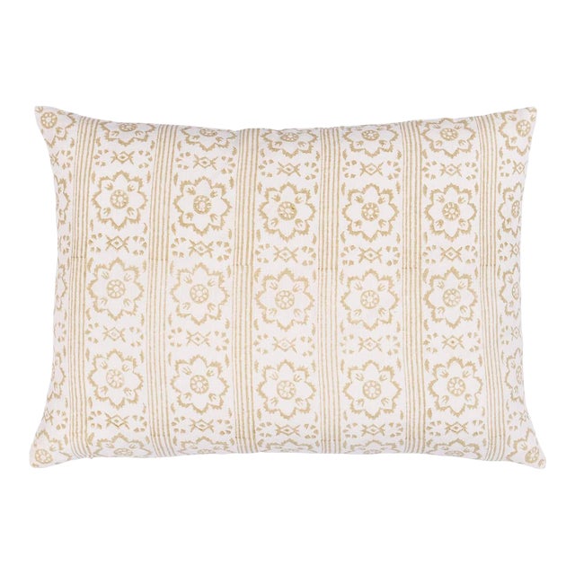 Schumacher Sunda Hand Blocked Print 18" Lumbar Pillow In Neutral For Sale