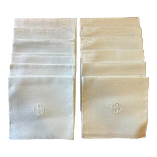 Monogrammed Linen Damask Dinner Napkins For Sale