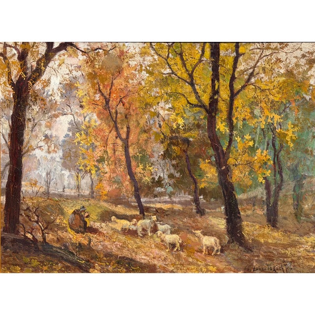 Antique Jeno Dukai Takach Hungarian Oil Painting of Sheep in a Landscape For Sale - Image 4 of 4