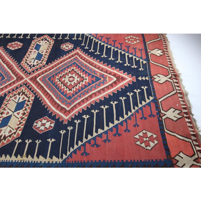 Navy Blue Antique Collectore Caucasian Shirvan Handwoven Kilim Late 19c -7' 1'' X 12' 2'' For Sale - Image 8 of 14