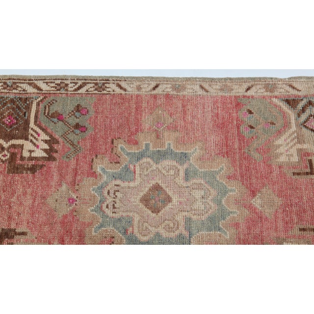 Tribal Vintage Turkish Door Mat Rug – Reddish Ground With Medallion & Muted Florals -1' 9'' X 3' 7'' For Sale - Image 3 of 10