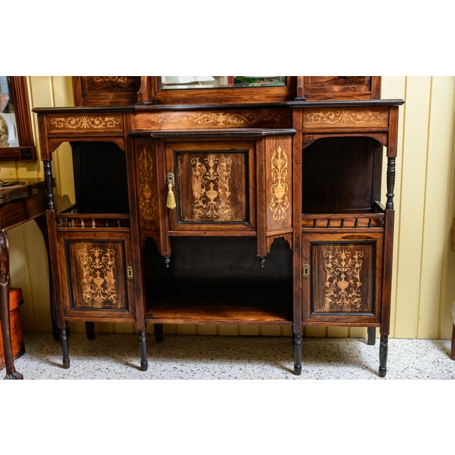 Antique Edwardian Cabinet With Inlay and Mirrors For Sale - Image 4 of 8