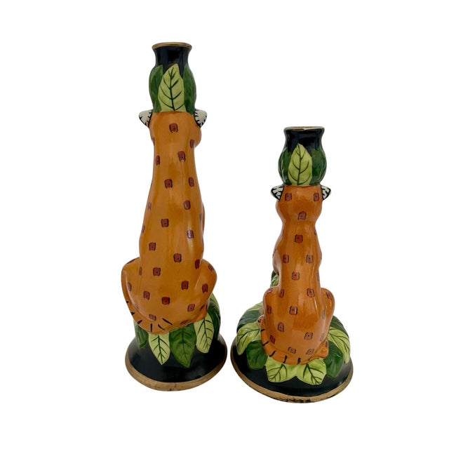 2 Vntage Porcelain Jungle Cat Candlestick Holder Leopard Cheetah For Sale - Image 4 of 8
