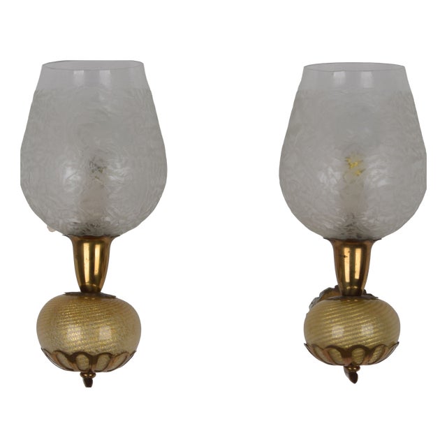 Vintage Wall Lamps from Barovier & Toso, 1940s, Set of 2 For Sale