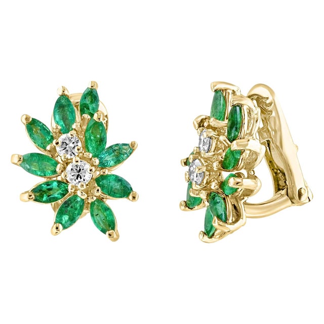 2.2Ct Natural Brazilin Marquise Emerald & 0.40 Ct Diamond Clipon Earring 18 KYG For Sale - Image 9 of 18