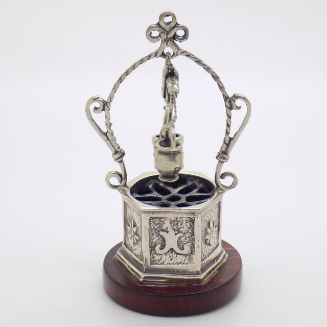 Vintage Italian Handmade Genuine Silver & Wood Water Well Figurine Dollhouse Miniature For Sale - Image 4 of 9