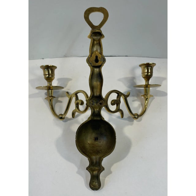 Metal Vintage Brass Two Arm Candle Wall Sconce For Sale - Image 7 of 7